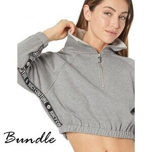 NWT Juicy Couture grey & brand stripe cropped sweatshirt & shorts coord set